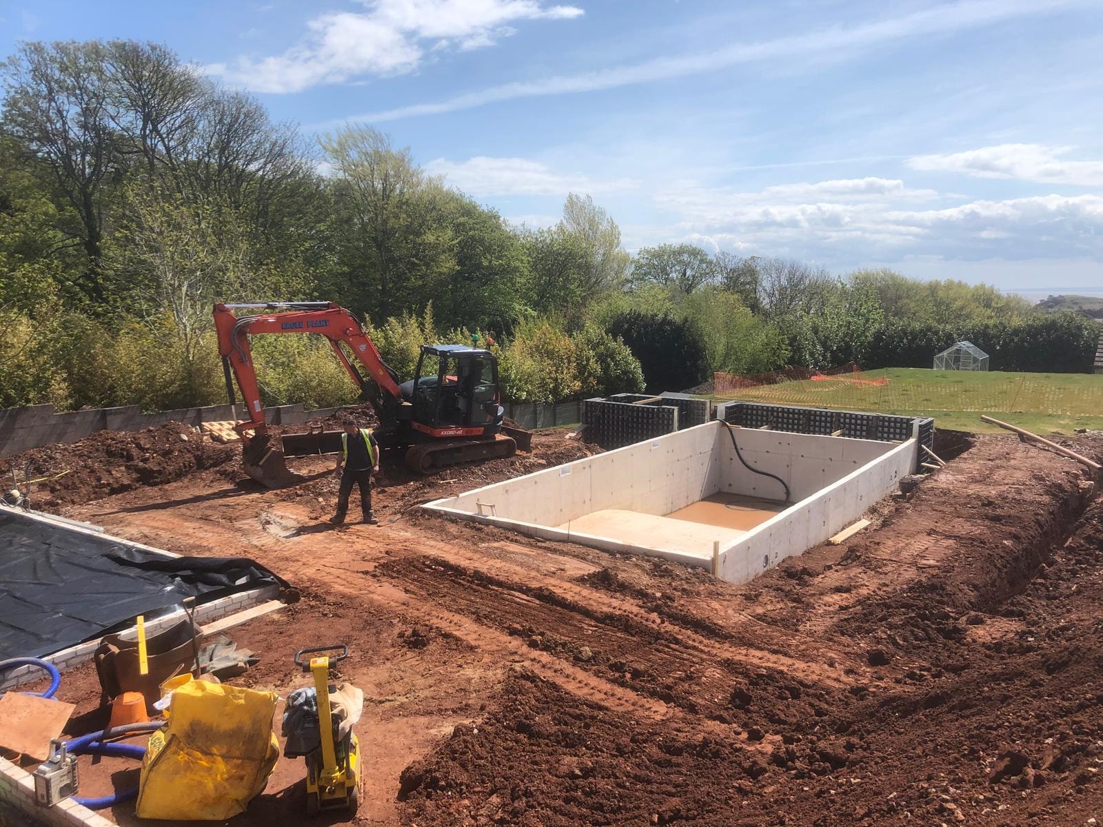 Swimming pool construction groundworks in progress