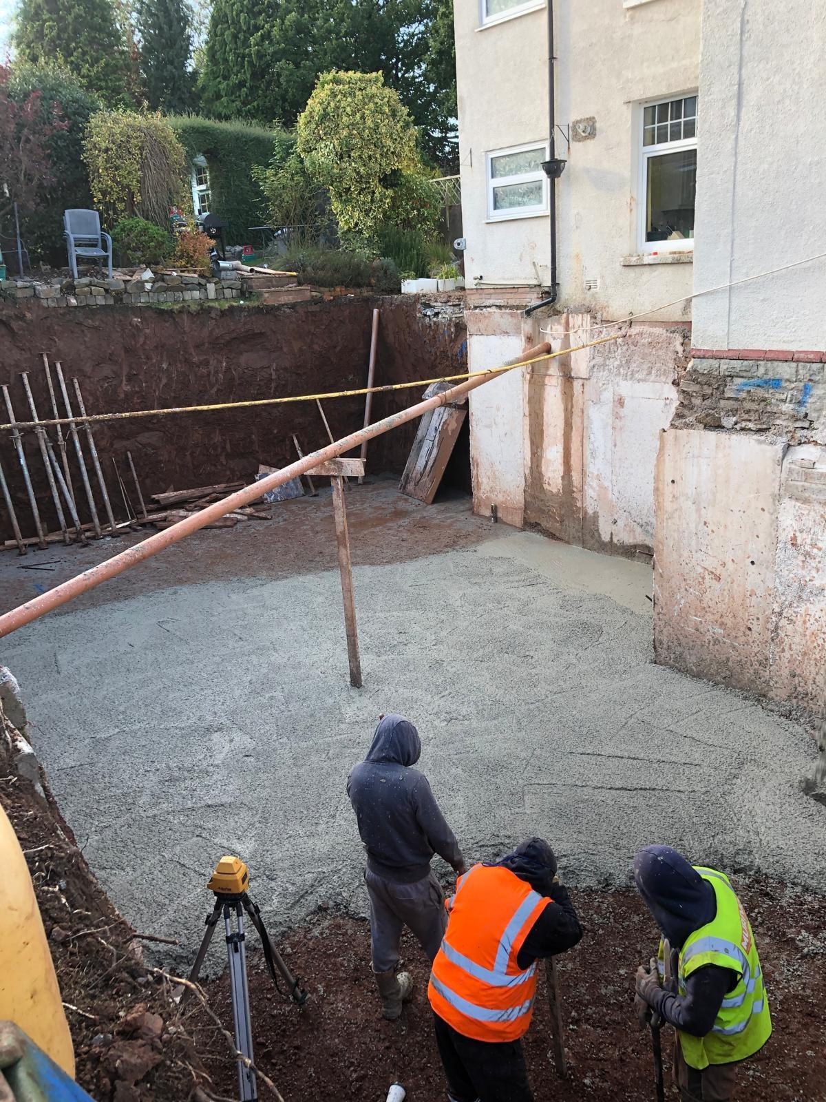 Concrete foundation work for underpinning